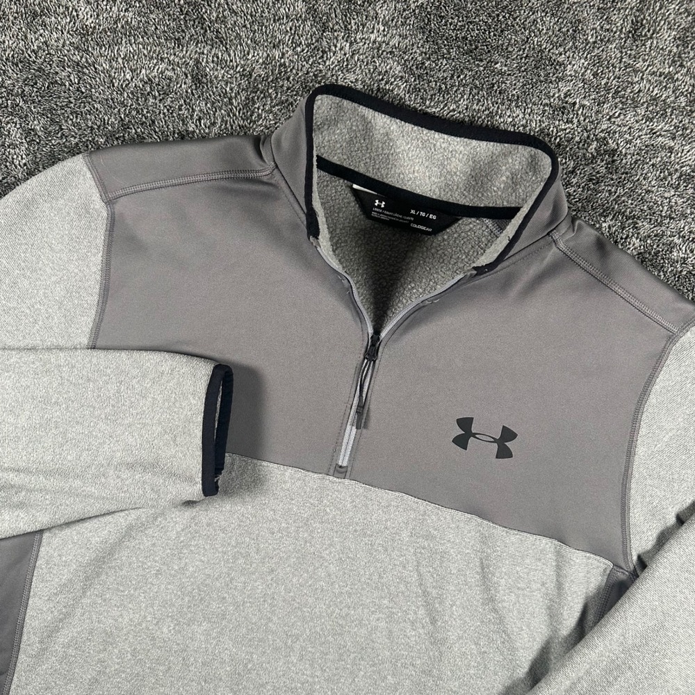 Under Armour Pullover Mens XL ColdGear Quarter Zip Grey Colorblock Training